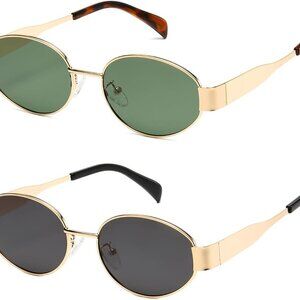 Retro Oval Sunglasses for Women Men - Trendy Polarized Sun Glasses Classic Metal